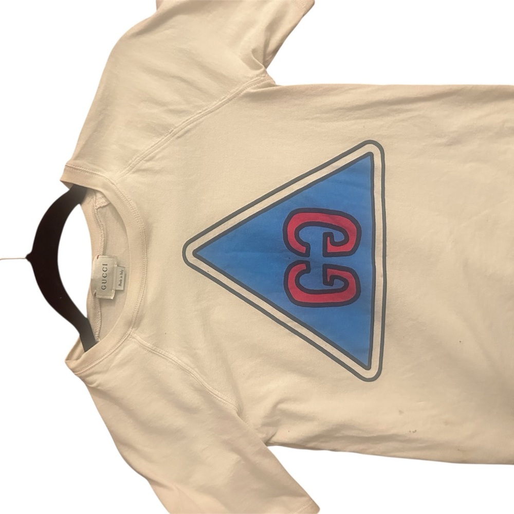 Gucci Kids Cream Tee with Blue and Red Graphic